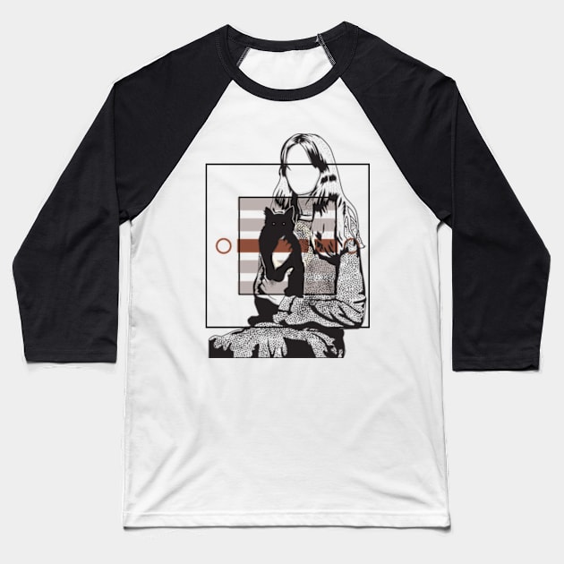 Girl and her cat version 2 Baseball T-Shirt by Frajtgorski